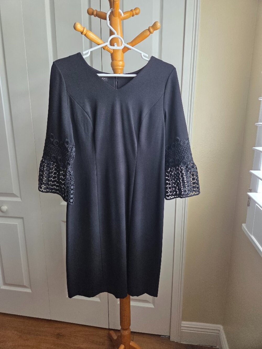 Talbots Black Midi Dress with Crochet Bell Sleeves size 6P